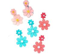 3 Pairs Acrylic Earrings for Women Girls, Colorful Flowers Acrylic Earrings Set Gift Creative Unique Earring Jewelry Set for Dailywear Party Decor
