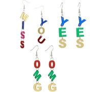 3 Pairs Acrylic Earrings for Women Girls, Yes Omg Asymmetric Letter Acrylic Earrings Set Gift Creative Unique Earring Jewelry Set for Dailywear Party Decor
