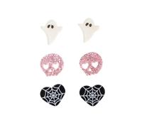 3 Pairs Acrylic Halloween Stud Earrings Set for Women Resin Pink Purple Black White Sequins Moon Pumpkin Maple Leaf Ghost Bat Studs Earring Cute Holiday Party Jewelry Gifts Daughter Niece, Acrylic, No