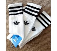 3 PAIRS : ADIDAS High CREW SOCKS White / Black Logo Flat Knit IJ0734 box20