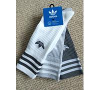 3 Pairs ADIDAS Solid CREW SOCKS White, Dk Grey, Light Grey Trefoil H62021 Box21