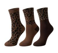 3 Pairs Autumn/Winter Leopard Pattern Mid-Calf Socks Vintage Comfy Breathable Crew Socks - Maillard Color Series Fashion Trend Versatile