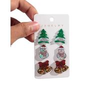 3 Pairs Bells Gingerbread Man Tree Christmas Xmas Statement Laser Cut Acrylic Mini Gift Handcrafted Custom Unique Stud Earrings for Pierced Ears, Personalized Fashion Jewelry Studs Jewellery