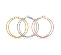 3 Pairs Big Hoops Earrings for Women, 925 Sterling Silver Large Hinged Hoops Super Thin Hypoallergenic Earrings Jewelry for Girls (60mm, Silver/Gold/Rose Gold)
