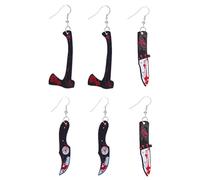 3 Pairs Bloody Knife Earrings Set, Halloween Earrings for Women Bloody Kitchen Knife Dagger Ax Scissors Dangle Earrings Lightweight Acrylic Horror Earrings Set, Acrylic, No Gemstone
