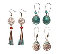 3 Pairs Bohemian Earrings, Boho Vintage Drop Dangle Earrings for Women, Lightweight Trendy Jewelry Gift Set, Style Tassel, Beaded, Teardrop, Hoop round, Artificial Diamond,african earrings for women,