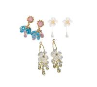 3 Pairs Boho Drop Dangle Earrings Gold Crystal Acrylic Flowers Hoop Earrings Large transparent Floral Cz Tassel Studs Jewelry for Women and Girls