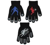 3 Pairs Boys Gripper Magic Gloves Football Designs, 3 Pairs, Black