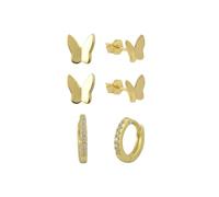 3 Pairs Butterfly Zirconia Hoop Huggie & Stud Set Earrings For Women Girls Minimalist 925 Fashion Sterling Silver 18k Gold Plated, Platinum Plated Hypoallergenic Jewellery with Gift box (18k Gold)