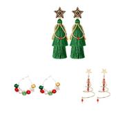 3 Pairs Christmas Tree Tassels Earrings for Women Jingle Bell Star Earrings Green Red White Earrings Christmas Holiday Jewelry Gift