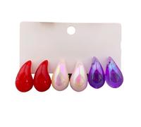 3 Pairs Colorful Waterdrop Stud Earrings Set - Elegant Minimalist For Women's Daily Style(278)