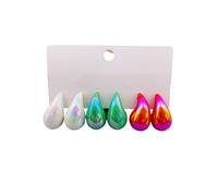 3 Pairs Colorful Waterdrop Stud Earrings Set - Elegant Minimalist For Women's Daily Style(RBa)
