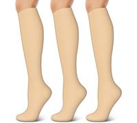 3 Pairs Compression Socks for Women & Men 15-20 mmHg- Best Support for Nurses, Running, Hiking, Recovery & Flight Socks, A5 Nude/Nude/Nude, L-x-L