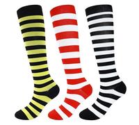 3 Pairs Compression Socks For Women & Men Flight Compression Socks Knee High Compression Stockings Circulation Best Support for Athletic Running Cycling Travel (Striped)