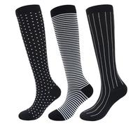 3 Pairs Compression Socks For Women & Men Flight Compression Socks Knee High Compression Stockings Circulation Best Support for Athletic Running Cycling Travel (Polka Dot)