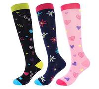3 Pairs Compression Socks For Women & Men Flight Compression Socks Knee High Compression Stockings Circulation Best Support for Athletic Running Cycling Travel (Heart)