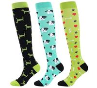 3 Pairs Compression Socks For Women & Men Flight Compression Socks Knee High Compression Stockings Circulation Best Support for Athletic Running Cycling Travel(Dog)