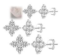 3 Pairs Copper Platinum Plated Four-Leaf Clover Stud Earrings, Hypoallergenic Tiny CZ Studs Set for Women, 3/4/5mm Minimalist Earrings for Sensitive Ears, Daily Wear & Stacking