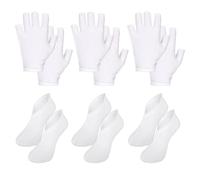 3 Pairs Cotton Socks for Foot Cream and 3 Pairs Moisturising Gloves Overnight, Reusable Foot Socks Moisturising, Breathable and Soft, for Dry Cracked Feet (White)