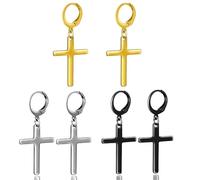 3 Pairs Cross Earrings, Stylish Stainless Steel Dangle Earrings for Men Gold Black Silver Crucifix Classique Drop Earrings Cross Earrings for Men Jewelry Gift