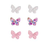 3 Pairs Cute Glitter Butterfly Stud Earrings Set for Women Hypoallergenic Acrylic Pink White Colorful Sequins Insect Cartilage Post Pin Earrings Dainty Birthday Holiday Jewelry Gifts Daughter Niece