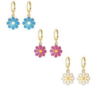 3 Pairs Daisy Huggie Hoop Earrings for Women Flower Dangle Drop Earrings Hypoallergenic Cute Sunflower Jewelry Gifts White Hot Pink Blue, Zinc, No Gemstone