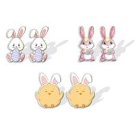 3 Pairs Easter Earrings Set Easter Gnome Egg Bunny Carrot Lightweight Acrylic Drop Earrings Happy Easter Rabbit Wooden Stud Earrings for Women Holiday Jewelry Gifts, Resin Wood, Agate