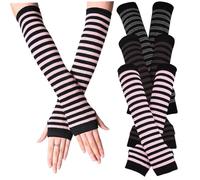 3 Pairs Fingerless Arm Warmers Elastic Striped Long Arm Warmers with Layered Stitching Wind-Proof Stylish Arm Warmers Women for Gothic Jk Uniform and Lolita Outfits Arm Warmers Long Fingerless Gloves