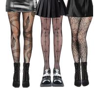 3 Pairs Fishnet Tights for Women - Spider Web, Snake Patterned, and Printed Stockings - Sexy Pantyhose for Parties, Role Playing, Night Club, and Daily Wear