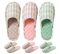 3 Pairs Floral Cotton House Slippers for Women, Open Toe Indoor Slippers Comfortable Washable Portable Foldable Guest Travel Hotel Airplane Spa Slippers, Closed-toe Solid Color Flower, 4-6.5