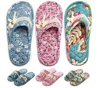 3 Pairs Floral Cotton House Slippers for Women, Open Toe Indoor Slippers Comfortable Washable Portable Foldable Guest Travel Hotel Airplane Spa Slippers, Multicolor Floral, 9-10.5