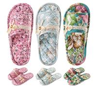 3 Pairs Floral Cotton House Slippers for Women, Open Toe Indoor Slippers Comfortable Washable Portable Foldable Guest Travel Hotel Airplane Spa Slippers, Multi Color Floral, 9-10.5