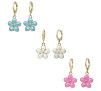 3 Pairs Flower Huggie Hoop Earrings for Women Mini Dangle Drop Earrings Hypoallergenic Tiny Cute Floral Jewelry Gifts Blue Pink White, Zinc, No Gemstone