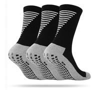 3 Pairs Football Grip Socks for Men - Mid-Calf Anti-Slip Sports Compression Socks with Breathable Cotton, Ideal for Football, Rugby, Running, Non-Slip Gripper for Athletic Performance (Black)