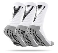 3 Pairs Football grip socks for men with anti-slip gripper sole breathable cotton compression fit mid-calf athletic socks ideal for football rugby soccer running training sports performance (White)