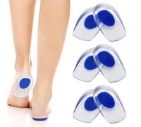 3 Pairs Gel Heel Cups, Heel Cushion Pads, Blue Heel Insoles, Gel Heel Pads for Plantar Fasciitis, Silicone Heel Pads for Heel Pain (S)