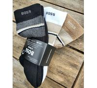 3 Pairs Genuine HUGO BOSS Cushioned Crew Black White Camel Socks Arch HBCrate