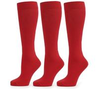 3 Pairs Girls & Boys Knee High School Socks, Cotton Rich Long Socks for School Uniform, Soft Comfortable Fit Kids Stockings, Back to School Essentials (4-6 Red)