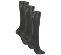 3 Pairs Girls Knee High Bow Socks - Soft Cotton Blend - School Uniform Socks with Satin Ribbon Bow - Sizes Toddler to Teen (UK, Age, 4 Years, 7 Years, Regular, Black)