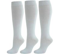 3 Pairs Girls Knee High School Socks Back to School Cotton Rich Socks Uniform Party Wear Comforts Fit Log Sock Stocking Girls Knee High Kids School Socks (4-6, White)