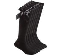 3 Pairs Girls Knee High School Socks Cotton Socks with Fluffy Ribbons Bow, Back to School Socks Uniform Party Wear Long Socks Girls Bow (UK, Age, 2 Years, 3 Years, Regular, Black)