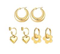 3 Pairs Gold Drop Dangle Earrings Hoop Earrings Set For Women Statement Geometric Earrings Hypoallergenic Lightweight Trendy Gold Earrings for Women, Copper, No Gemstone