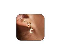 3 Pairs Gold Hoop Earring Set Dainty Stacks Earrings Set 18K Gold Plated earring Moon Bow Star Butterfly Heart Diamond Pearl Earrings Charm Huggie Earrings for Women Trendy Jewelry, Uniform size