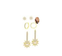 3 Pairs Gold Studs Earrings for Women 9Ct Hoop Earrings Sets Flat Back Hypoallergenic Small CZ Dot Star Flower