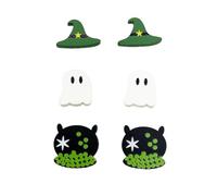 3 Pairs Halloween Stud Earrings Jewelry Set for Women Creative Acrylic Witch Hat Ghost Studs Earring Cute Jewelry (Green)