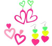 3 Pairs Heart Neon Earrings for Women Acrylic 80s 90s Earrings Jewelry Glow Party 80s Accessories for Women