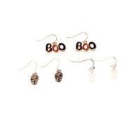 3 Pairs Holloween Boo Dangle Earrings Set for Women Black Orange Enamel Skull Ghost Charms Drop Fish Hook Dangling Earring Creative Lightweight Festival Dress Accessories Jewelry