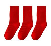 3 Pairs Kids Red Socks Unisex Mid-Calf Plain Ribbed School Casual Wear Christmas Soft Crew Socks for Girls Boys (Red, L Toddler)