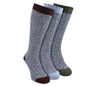 3 Pairs Ladies Knee High Wool Socks | Sock Snob | Extra Long Warm Soft Winter Wellington Boots Socks (4-8, Blue)