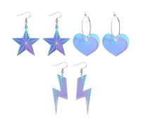 3 Pairs Laser Star Earrings for Women Sparkly Lightning Bolt Earrings Shinning Love Heart Earrings Laser Acrylic Earrings Jewelry Gift for Girls, Brass, No Gemstone